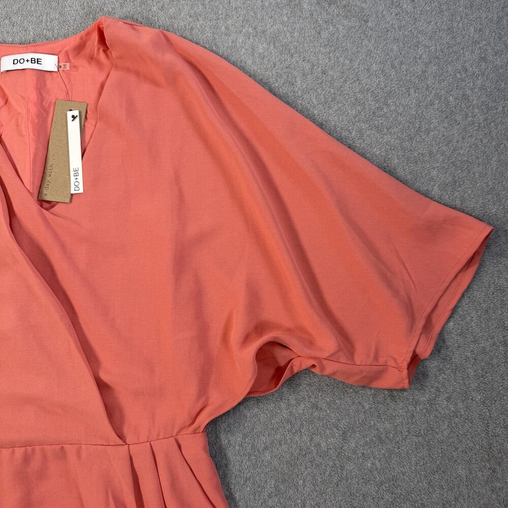 DO+BE Women's Medium Coral V-Neck Short Dress Kimono Sleeve with Pockets New - Picture 3 of 15